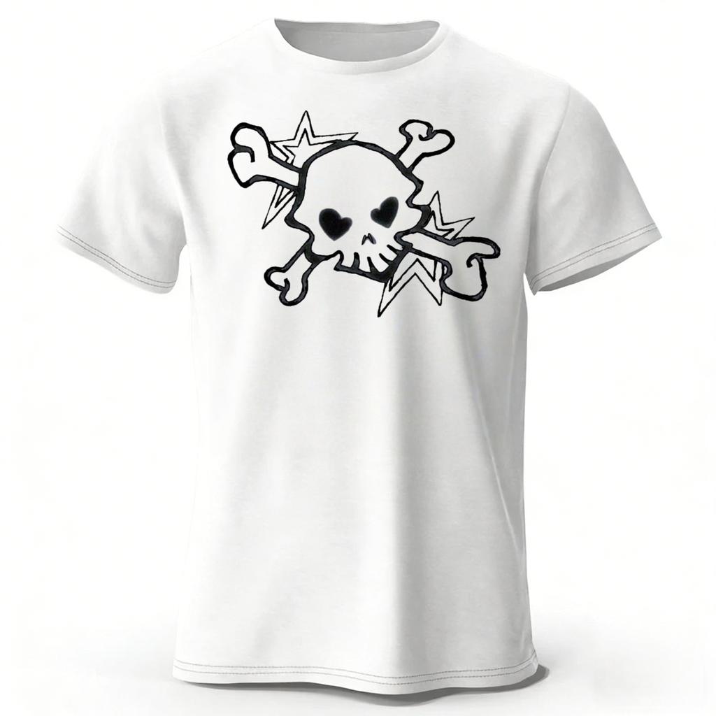 Summer Men's Cotton Top 2yk Sweetheart Skull Printed Short Sleeve Soft Large Loose Fashion Casual T-shirt