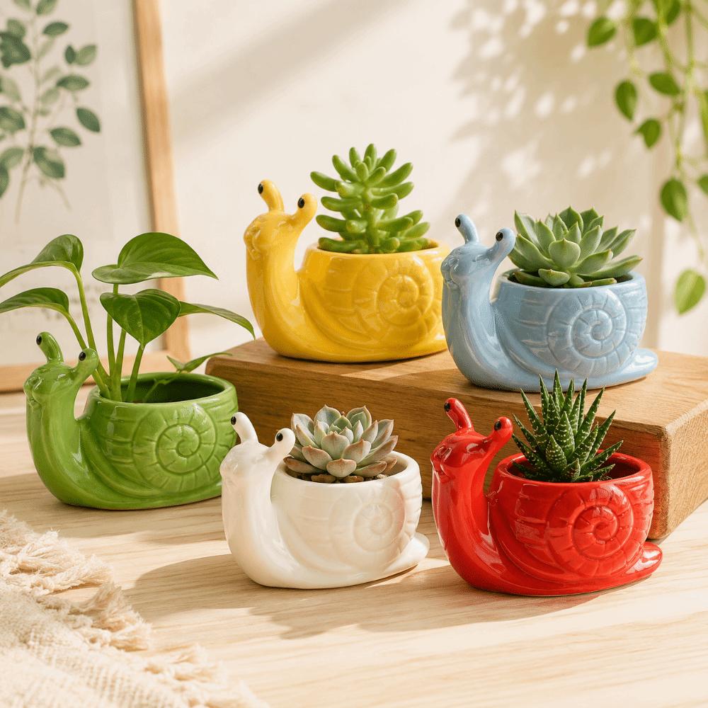 Pot de fleur en céramique en forme d'escargot Boîte de rangement Jardinière Pot pour succulentes Accessoires de bureau