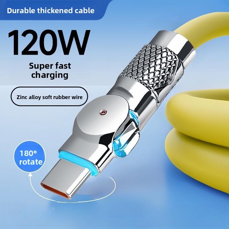 120W 6A USB Type C 180 Degree Phone Fast Charging USB C Cable Data Cord for Samsung 12 13 HUAWEI 1m 1.5m 2m