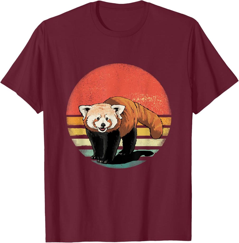 Retro Red Panda Sunset Vintage Animal Lover Graphic Tee Shirt Casual Unisex