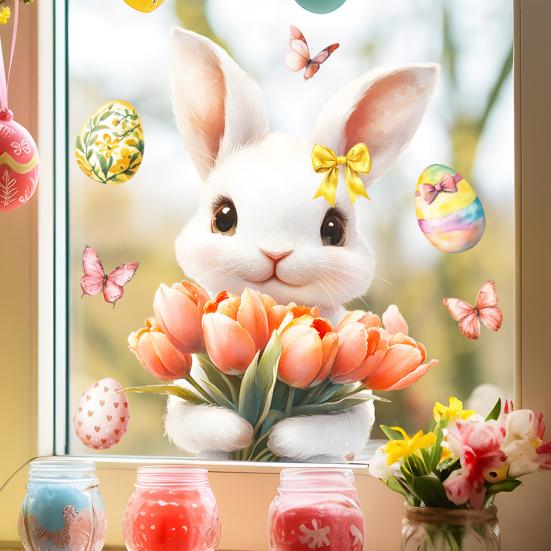 Påskhare Öppnar Dörr Väggdekal Självhäftande Rolig Morotskanin Klistermärke för Toalett Kök Kylskåp Vardagsrum Sovrum Dekor