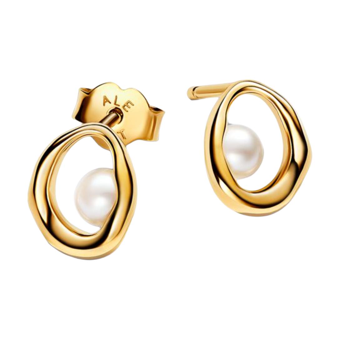 Pandora Oval Shaped Freshwater Pearl Earrings Women earrings Gold 263295C01 Box
