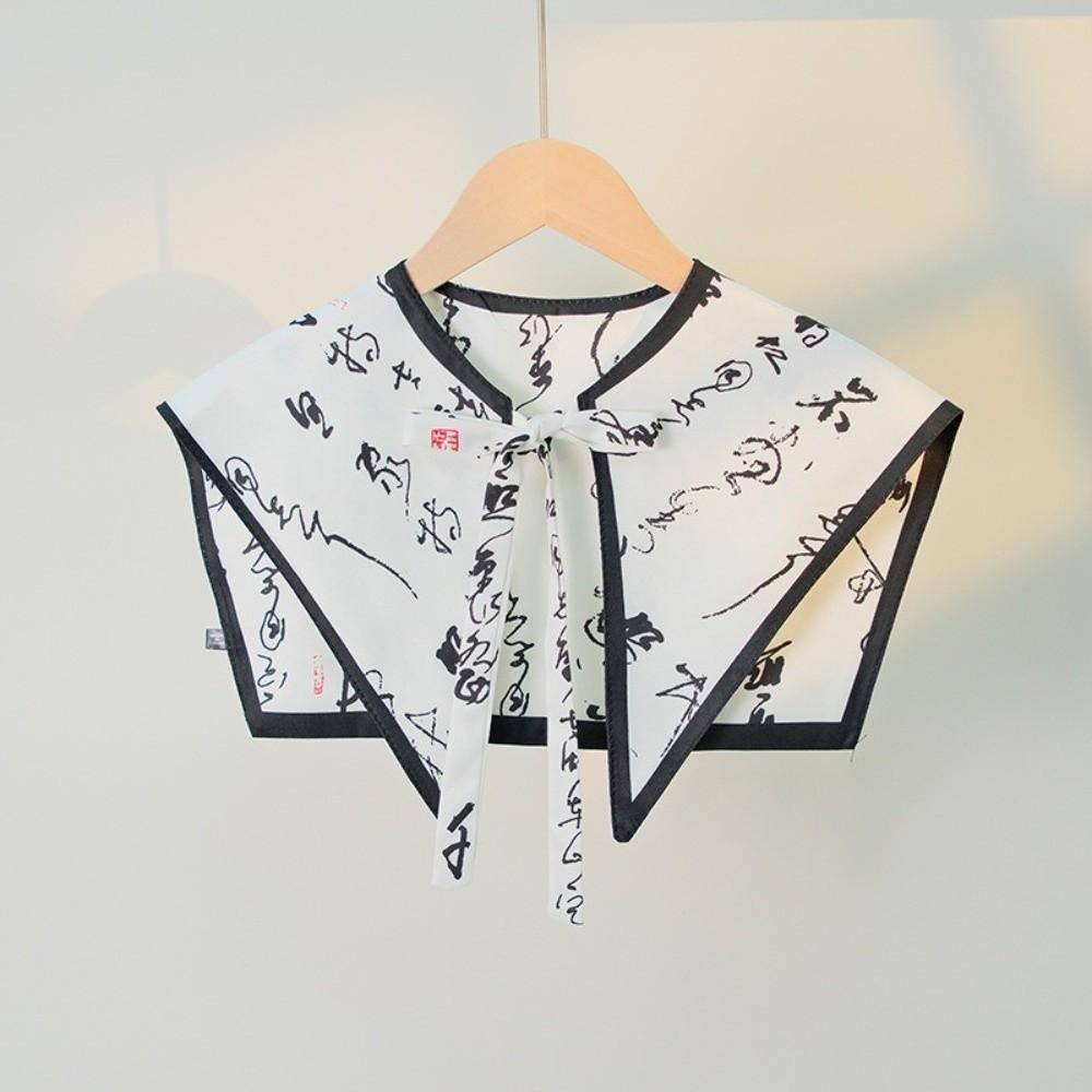 Floral Pattern Fake Collar Shawl Lace Up Vintage Poncho Cape Fashion Decorative Scarf  Ladies