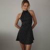 Backless Lace-Up Mini Dress Female Contrast Fashion Bandage High Waist Patchwork Dress Women's Commute Summer Dress