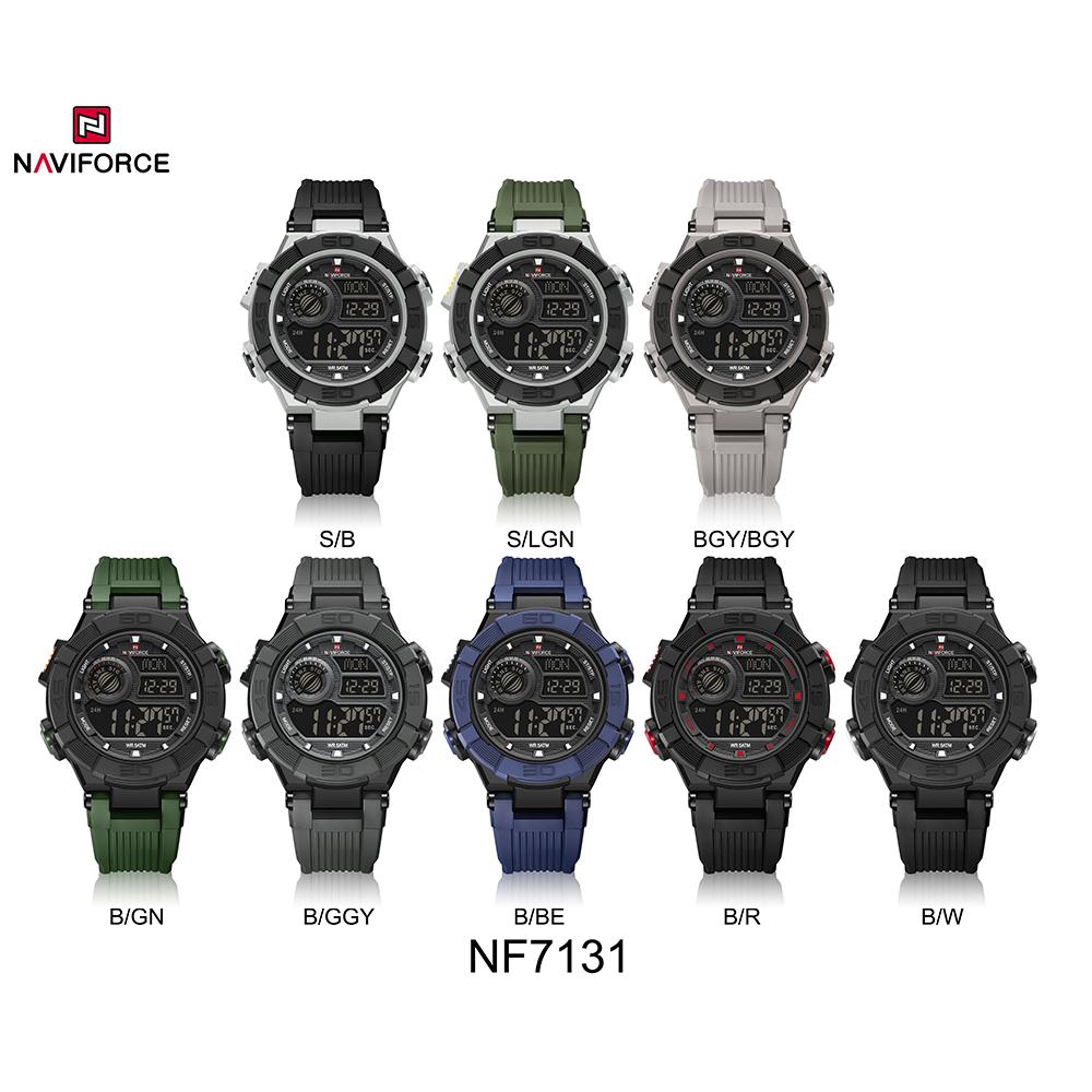Naviforce Men LCD Watch Ditital Movement Lightweight Silicone Strap 50m Waterproof Calendar Date Alarm Night Pattern Boy Gift Watch NF7131