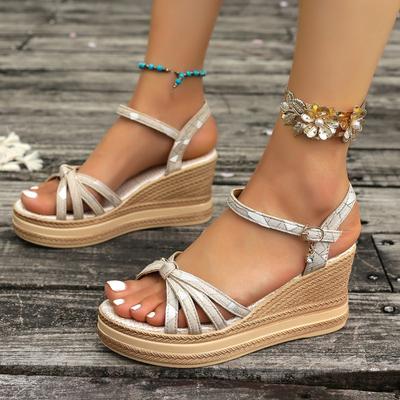 Fashion Plus Size 2025 Summer Buckle Strap Women's Open Toe Sandals Round Toe Wedge Platform narrow Band Sandal for Outdoor Casual Shoes