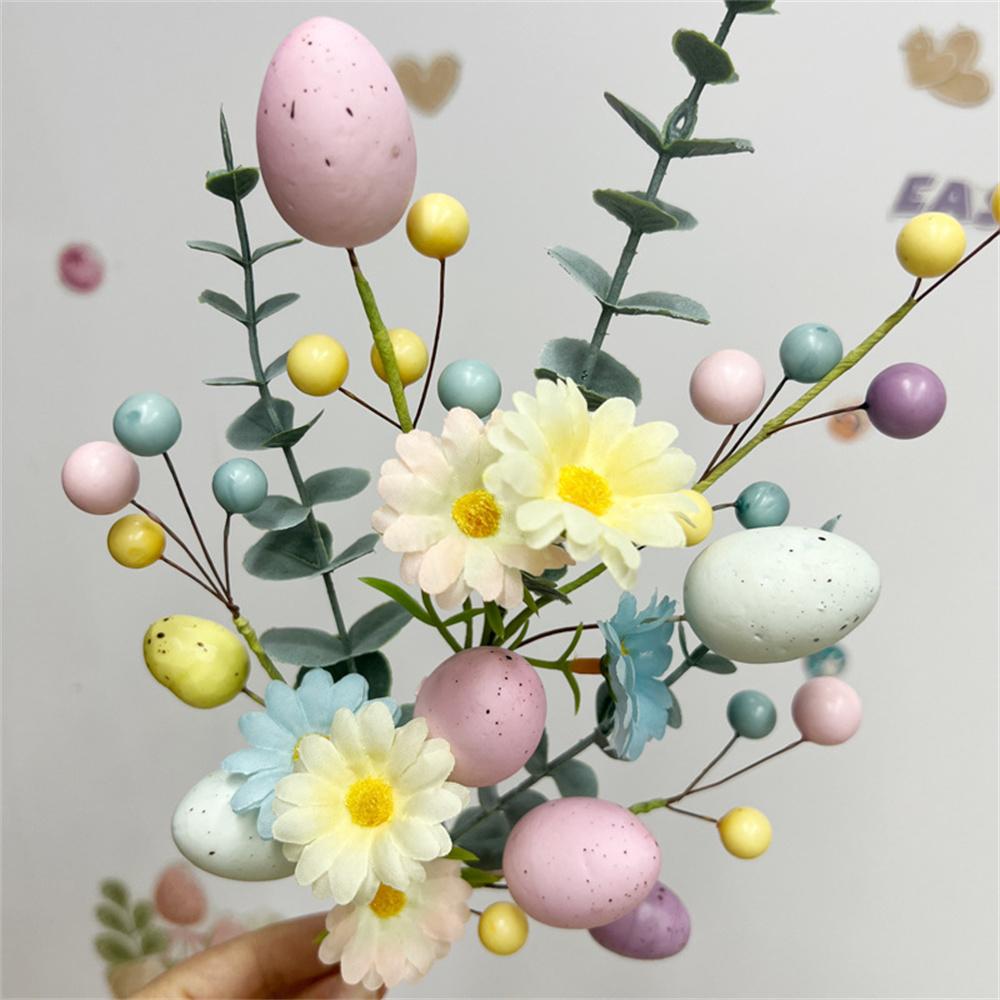 Easter Party Eggs Branch Decoration with Artificial Flower DIY Flower Bouquet for Table Easter Garden Party Desktop Decoration