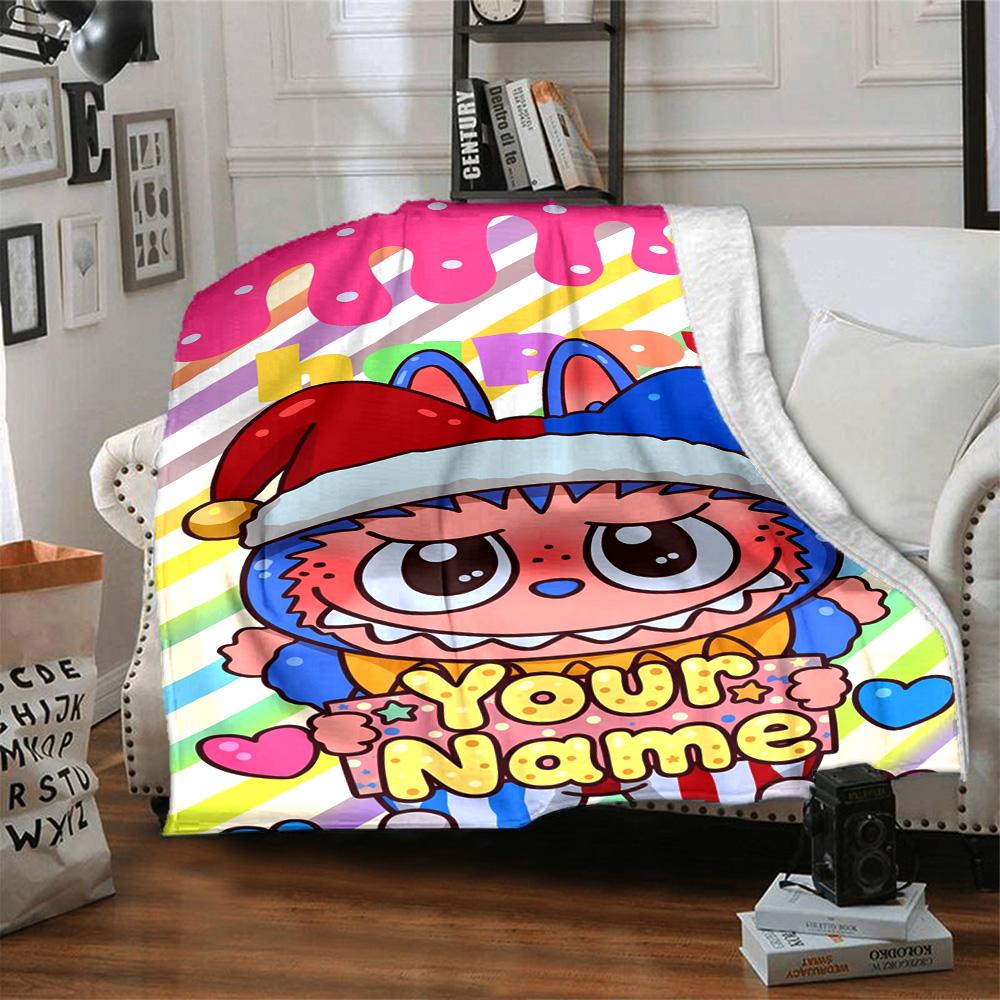 Labubu Personalized Name Blanket Multi-purpose Customizable Blanket Durable Comfort for Home Decor Office Office Chair Living Room for All Occasions