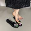 Fashion Transparent Crystal Jelly Sandals Hollow Out Slippers Korean Style Flat Shoes Women's Square Toe Shallow Slip On Ballet Loafers