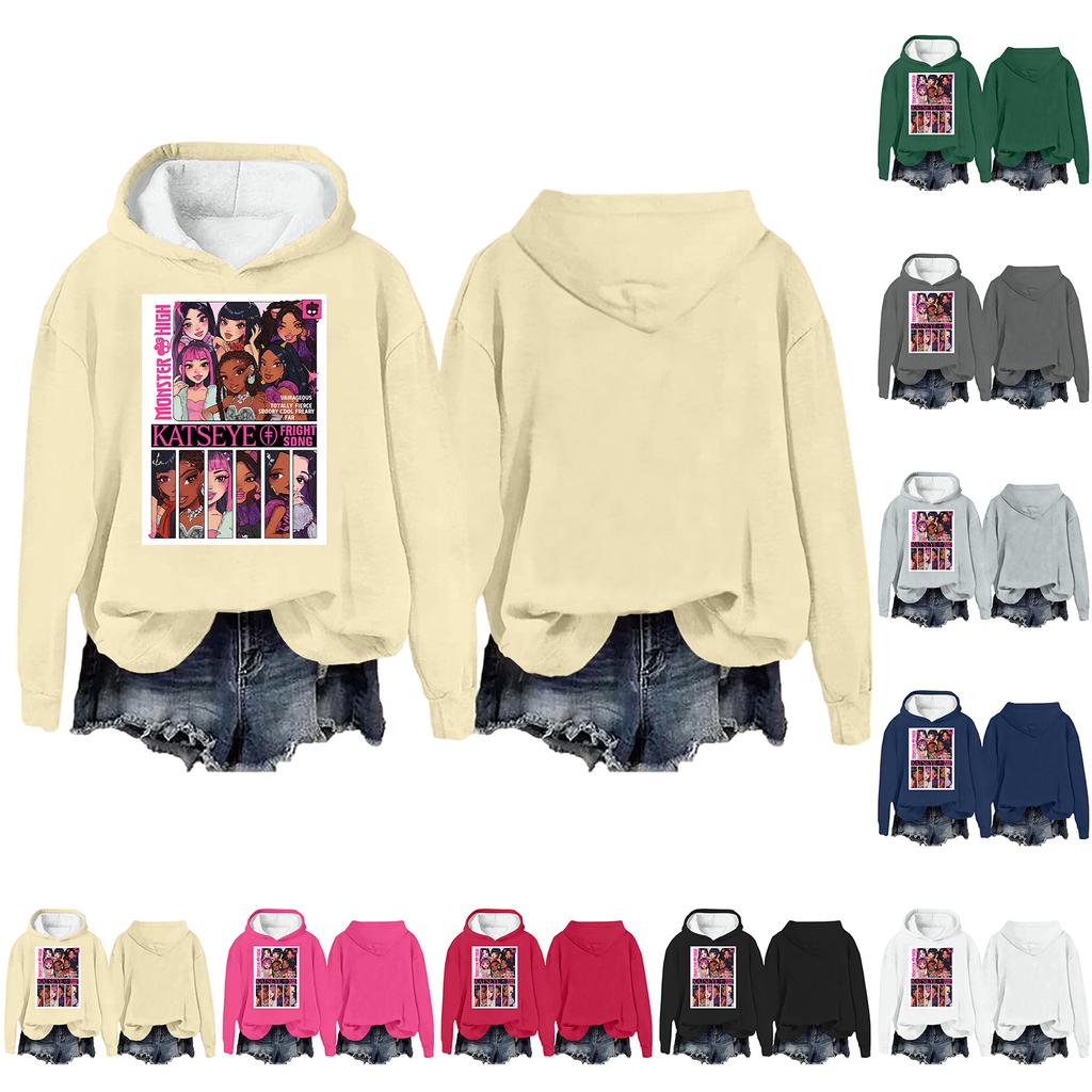 Women's Fashion Casual Long Sleeve Loose Printed Pullover Sports Long Sleeve Hooded Sweatshirt