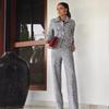 2024 Autumn Women's Slim Turn-Down Collar Jacket & High-Waisted Pants Set