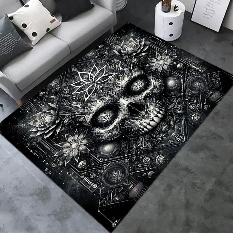 1PC Skull Dark Gothic Pattern Printed Carpet Rug for Living Room Bedroom Home Sofa Decoration,Non-slip Floor Mat Floor Mat
