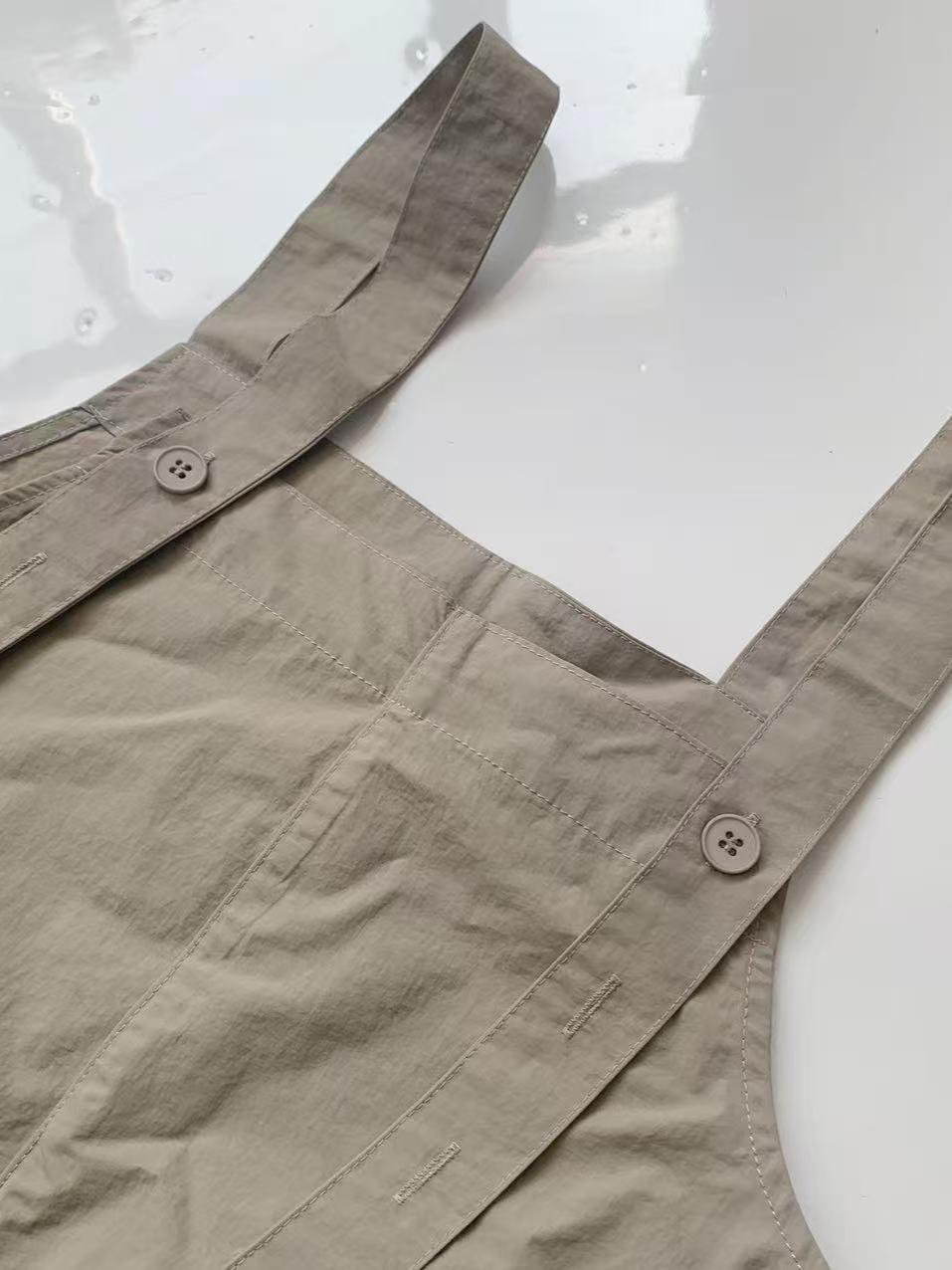 

Spring New Arrival: Japanese-Style Casual Overalls with Drawstring Hem and Multi-Pocket Design Khaki Overalls