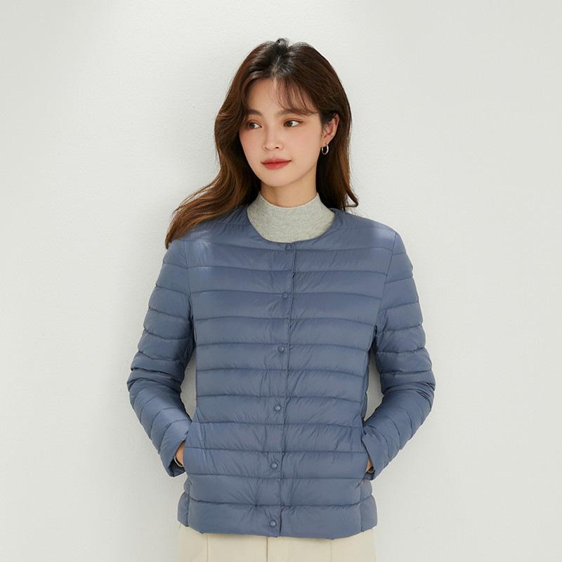 Winter New Two-wear Single-breasted Light Short Down Jacket Women's Slim Liner Jacket Round Neck V-neck