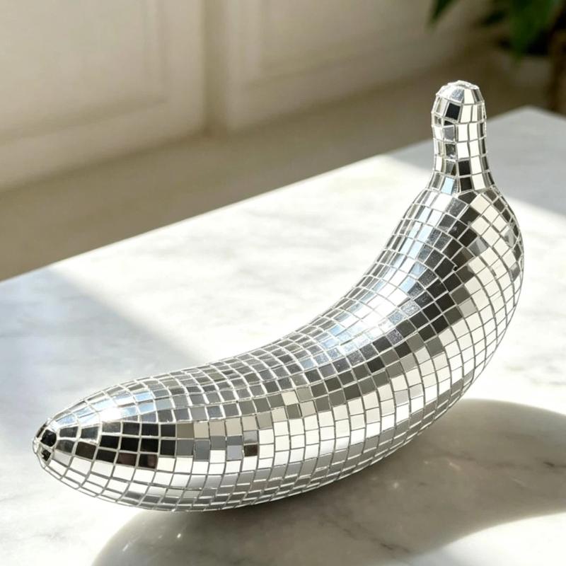 1Pcs Fruit Shape Exquisite Disco Ball Decor Banana Shape Statue Home Decoration Unique Miniature Size Fake Fruit Ornament