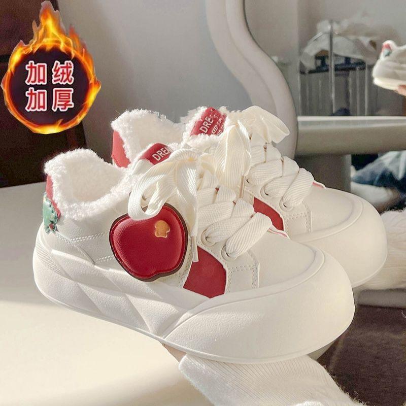 2025 New Christmas Winter Limited Ankola Red Board Shoes Fashion Versatile Fleece Platform Casual Shoes Children