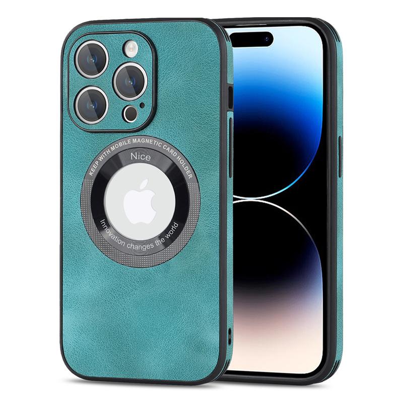 Luxury Sheepskin Leather Logo Hole Magnetic for Magsafe Case for IPhone 14 13 12 11 Pro Plus Max Mini Wireless Charging Cover