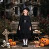 Girls Gothic Witch Dress with Cape Shawl, Kids Halloween Carnival Dark Performance Outfit