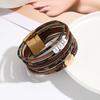 Layered Leopard Print PU Leather Bracelet Set With Imitation Pearl Magnetic Clasp Women Street Style Fashion Jewelry