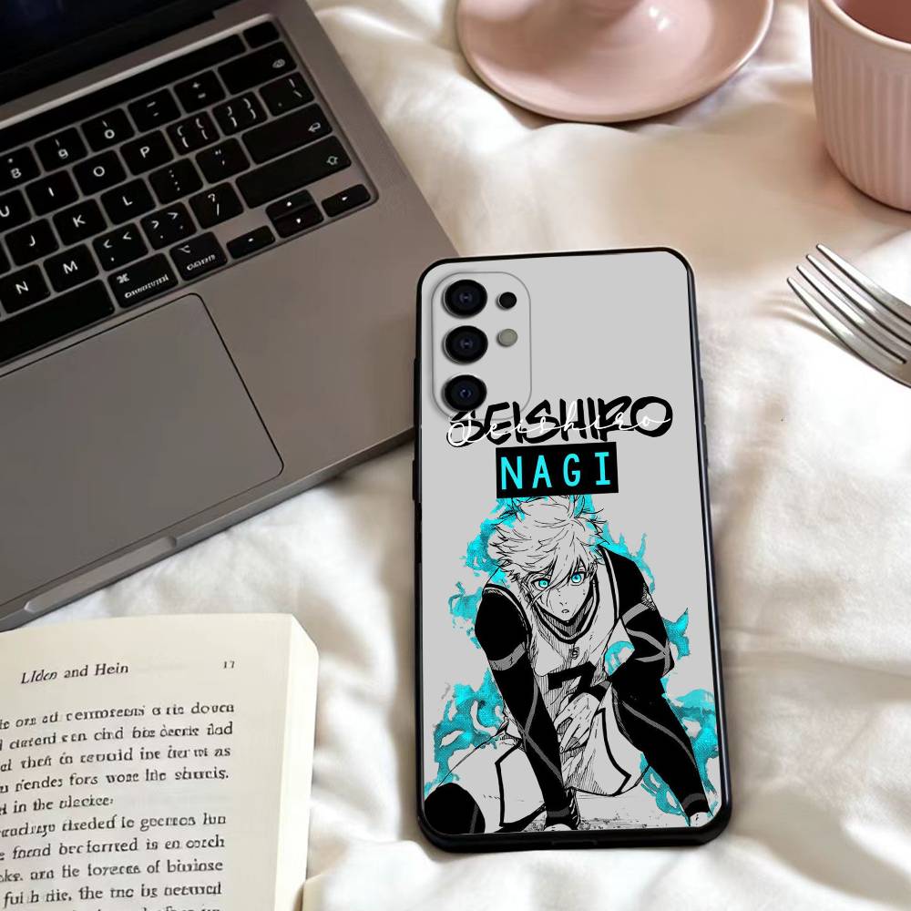 Anime B-Blue L-Lock S Phone Case For Samsung S25,24,23,22,30,21,10,9,Ultra,Plus,Lite,FE,4,5 G Soft Black Case