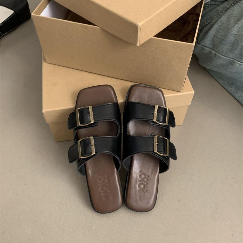 

New retro rad slippers fashionable summer wear versatile flat bottom soft bottom word beach 40 чёрный