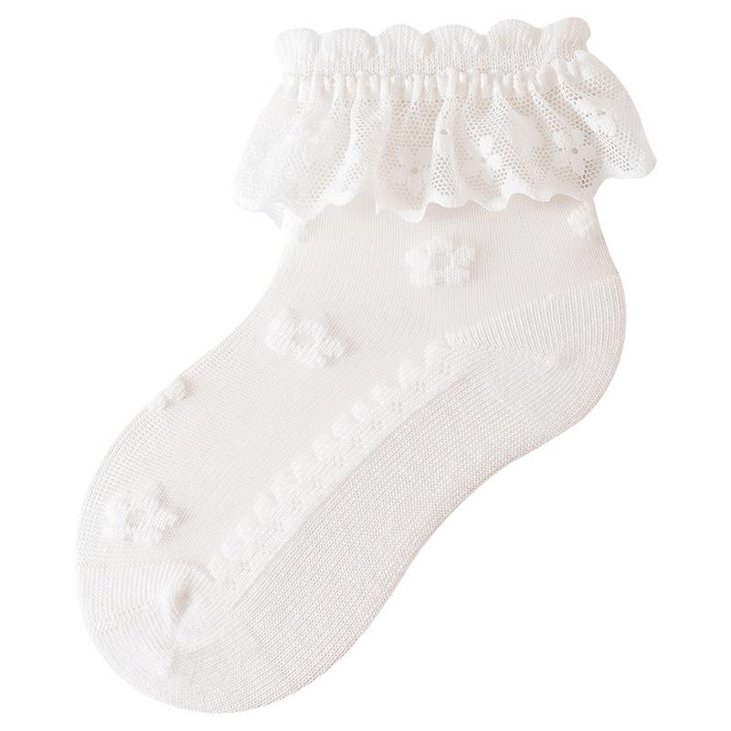 Children s socks summer thin breathable mesh lace socks combed cotton Class a girls boneless socks Princess socks wholesale L белый