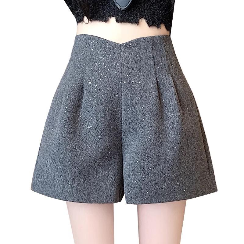 Women's Glitter Tweed High-Waisted Wide-Leg Shorts - Autumn/Winter 2025 Fashion
