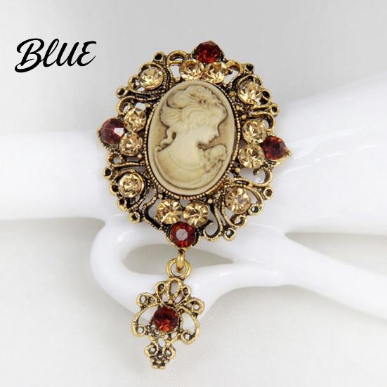 Anti-slip Brooch Women Retro Victorian Human Profile Rhinestone Decor Hollow