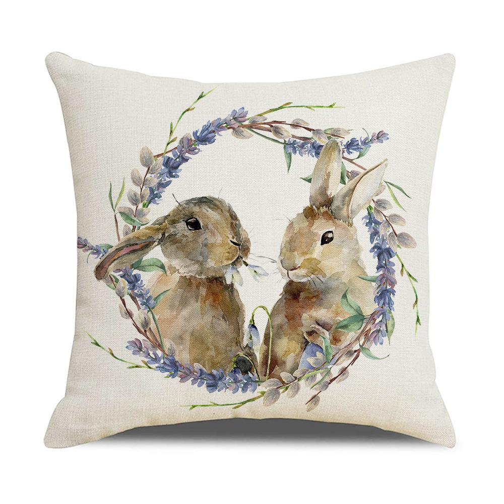 Cartoon Easter Pillowcase Linen Household Products Printed Pillowcase Rabbit Series Cushion