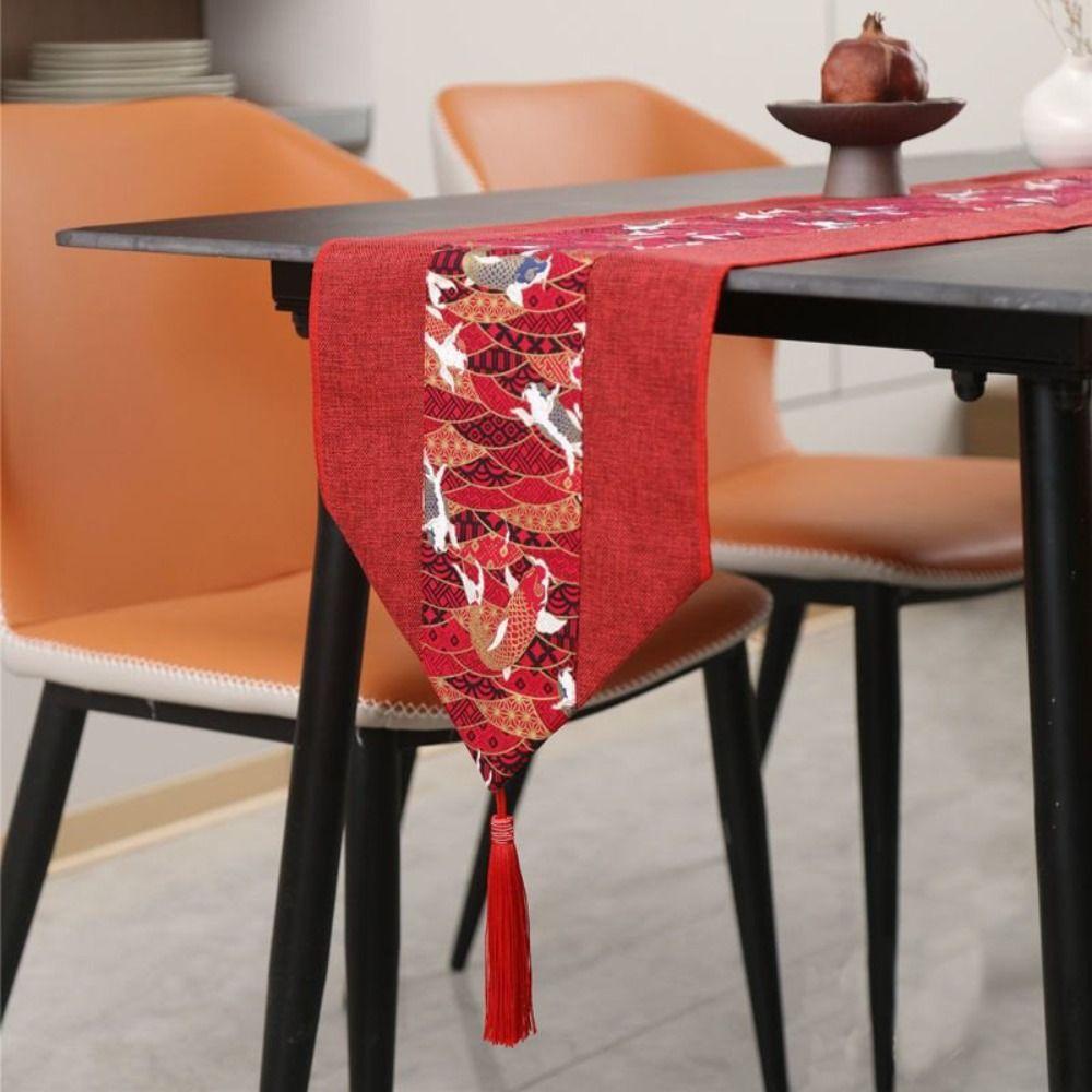 Vintage TableCloth with Tassel Table Cover Table Flag Red Chinese Style Table Runner  Wedding Party