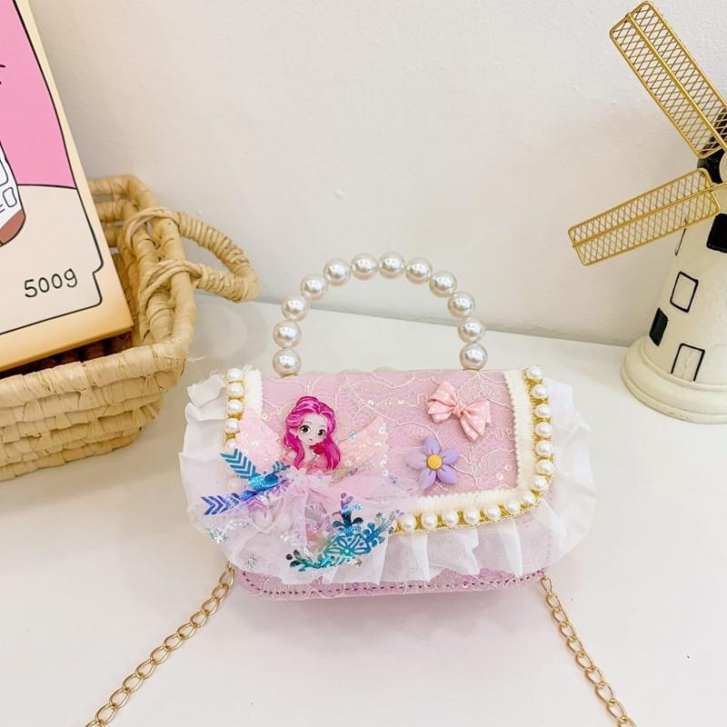 Adorable Princess Pearl Handbag For Girls With Cute Lace And Design Bow