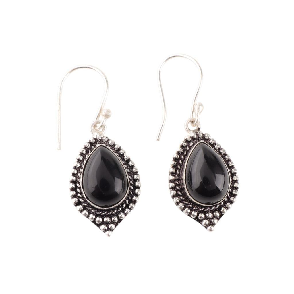 Black Tourmaline Gemstone 925 Sterling Silver Handmade Jewelry Boho Earrings1.6" EE-164-28