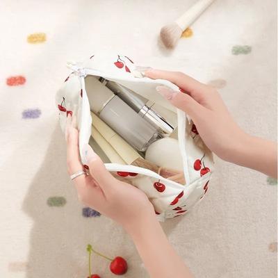 New Large Capacity Toiletry Makeup Bags Quilting Cotton Cloth Zipper Travel Toiletry Bag Cherry Printing Storage Bag