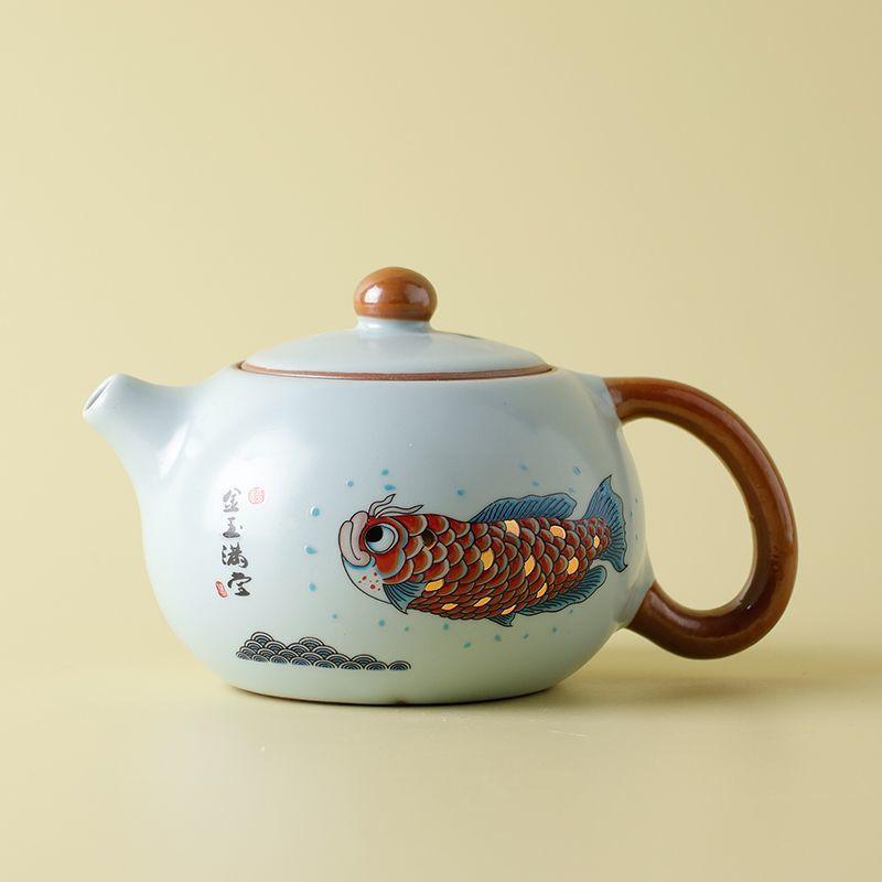 Tianqing Ru Kiln Gongfu Tea Set, Household Ceramic TeaPot and TeaCup, One Pot and Two Cups