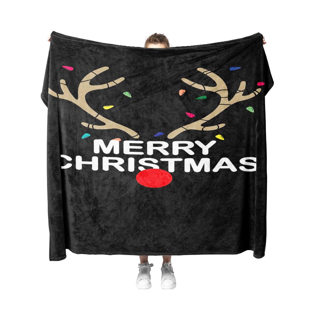 Tuniu Merry Christmas Black Throw Blanket Santa Claus Reindeer Festive Gift for Home Decoration