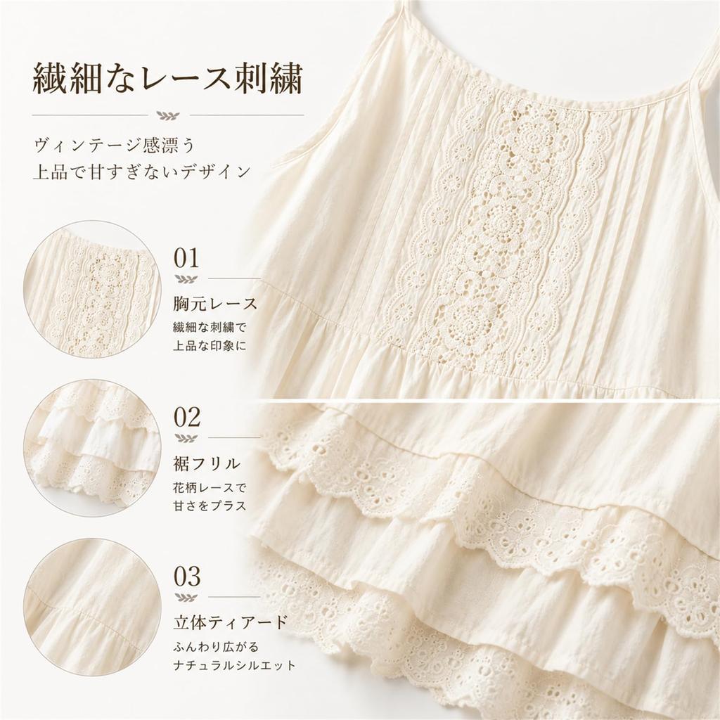 Camisole Dress for Petticoat Embroidered Tiered Inner Maxi Summer Clothes [JQBFL] Women, Dress, Dress, Dress, A-line, Flare, Camisole, Paneled,