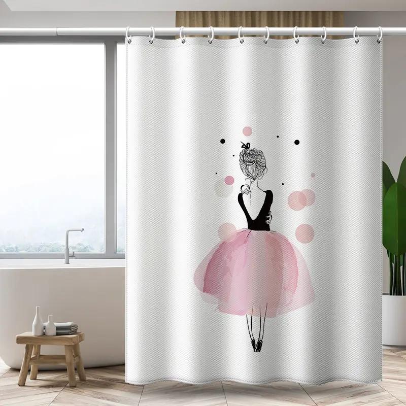 Shower Curtains 180Cm White Girl Cartoon Cute Water Resistant Bathroom Curtain Polyester Fabric Kawaii For Women 71 Inches Daily