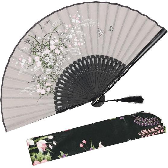 OMyTea Folding Hand Fan for Women - Foldable Chinese Japanese Vintage Bamboo Silk Fan - for Hot Flash, Church, Decoration, EDM, Music Festival,