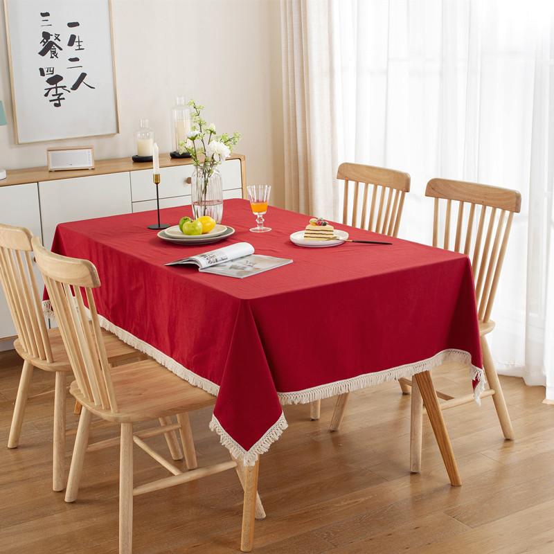 Modern Simple Solid Color Cotton Washed Cotton Red-Green Christmas Fringed Coffee Table Tablecloth Dining Table Cloth