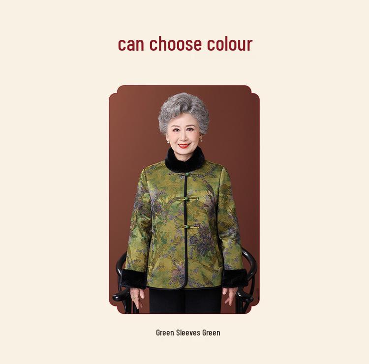 Women's Fleece-Lined Tang Suit Jacket: Winter Warmth for Elderly Ladies