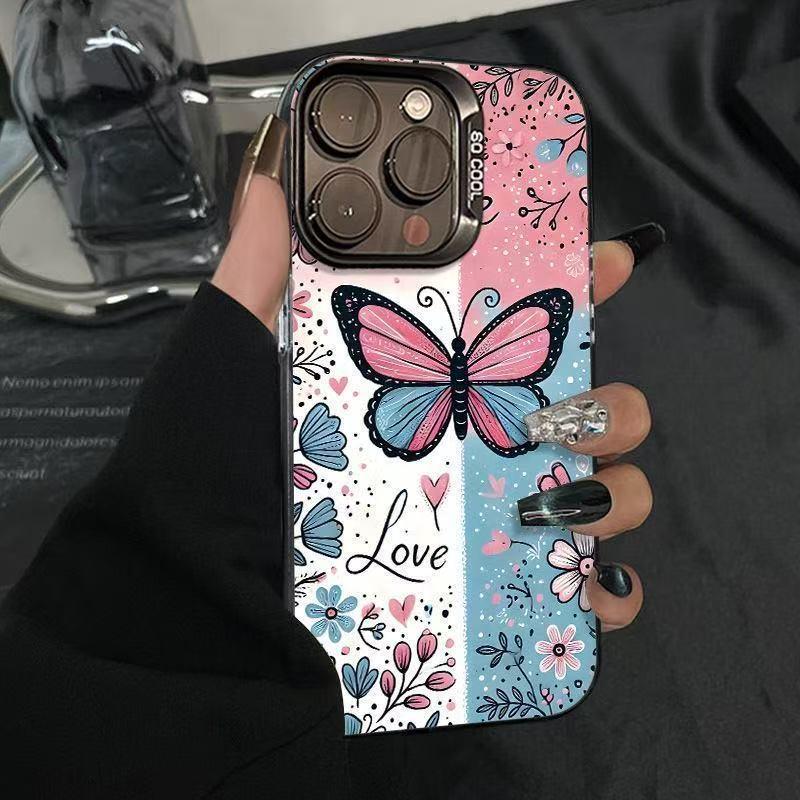 Butterfly iPhone Case for 13/14/15 Pro/16 Pro Max/17 - Blue & Pink Girly Design iPhone 16 Pro Max