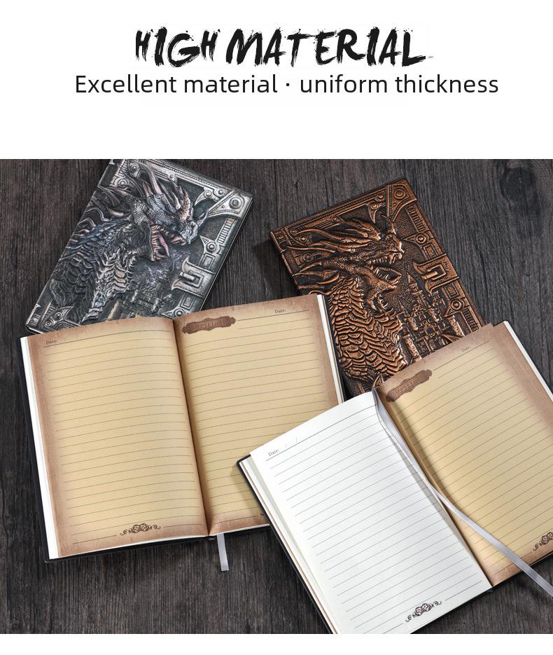 Retro Europeisk Drakrelief Metallanteckningsbok, Dinosauriedesign