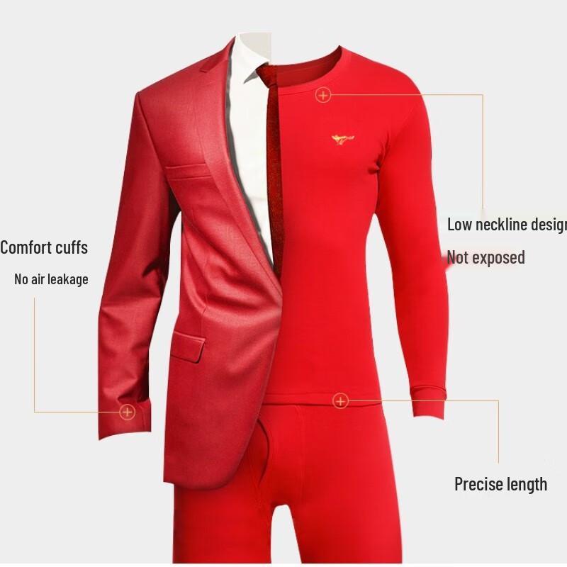 SEPTWOLVES Men's Auspicious Red Pure Cotton Thermal Underwear Set