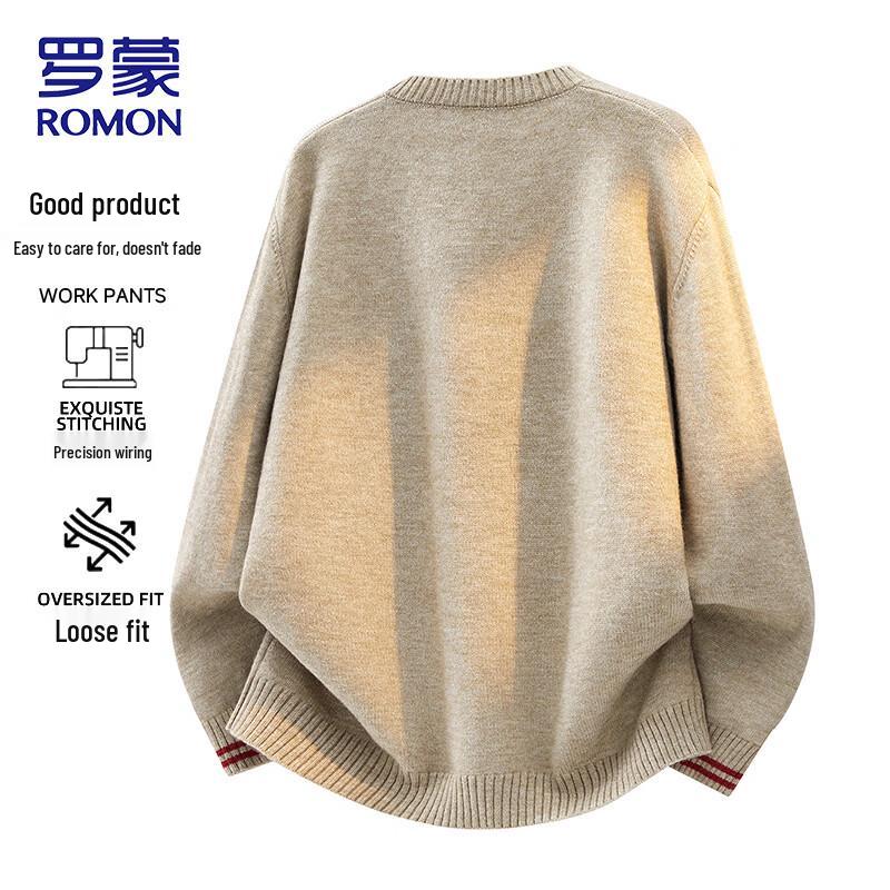 ROMON Men's Casual Henley Collar Knit Sweater