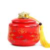 Ceramic Tea Pot with Lid Wedding Gift Red Gold Dragon Green Tea Candy Chinese Medicine Sealed Storage Tank Tea Bag Storage Box