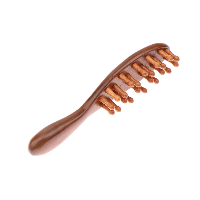 Golden Sandalwood Comb Head Meridian Comb Natural Sandalwood Long Handle Comb Multifunction Insert Teeth Massage Comb 22 Nails