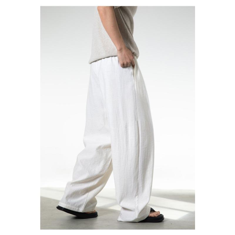 Mens Loose Straight Long Contrast Color Button Front Casual Pants