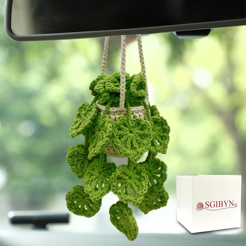 Crochet Hanging Plant for Car,Car Decorations Interior,Plant Strawberry Aesthetic Car Accessories for Women Interior Cute,Car Ornaments Charms for