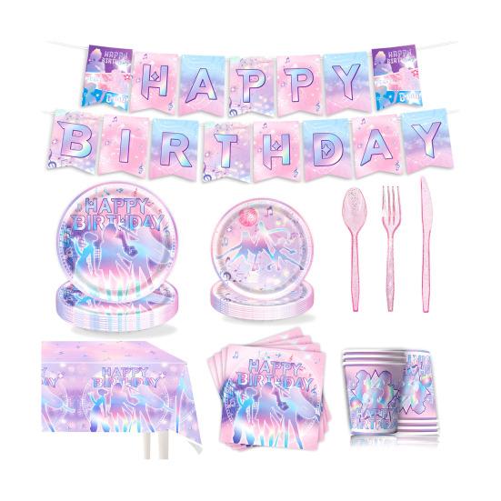 Happy Birthday Party Set Anime Theme Party Supplies with Disposable Plates Cups Napkins Banner And Tablecloth for Kids Fans