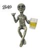 Creative Home Accent Resin Alien with Beer Glass Figurine, Decorative Desktop Ornament, Table Exquisite Hand Carved Statue Decoration for Living Room